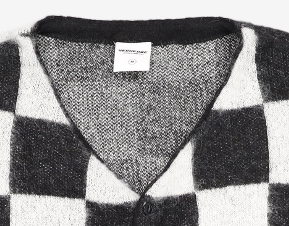 벌스원(VERSE ONE) CHECKERED JACQUARD MOHAIR BLEND CARDIGAN BLACK/WHITE M