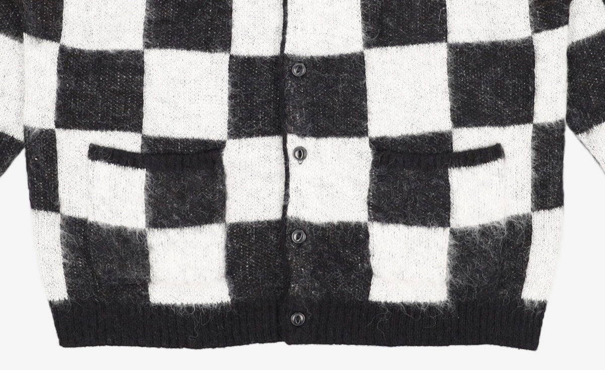 벌스원(VERSE ONE) CHECKERED JACQUARD MOHAIR BLEND CARDIGAN BLACK/WHITE M