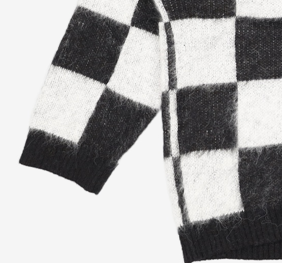 벌스원(VERSE ONE) CHECKERED JACQUARD MOHAIR BLEND CARDIGAN BLACK/WHITE M