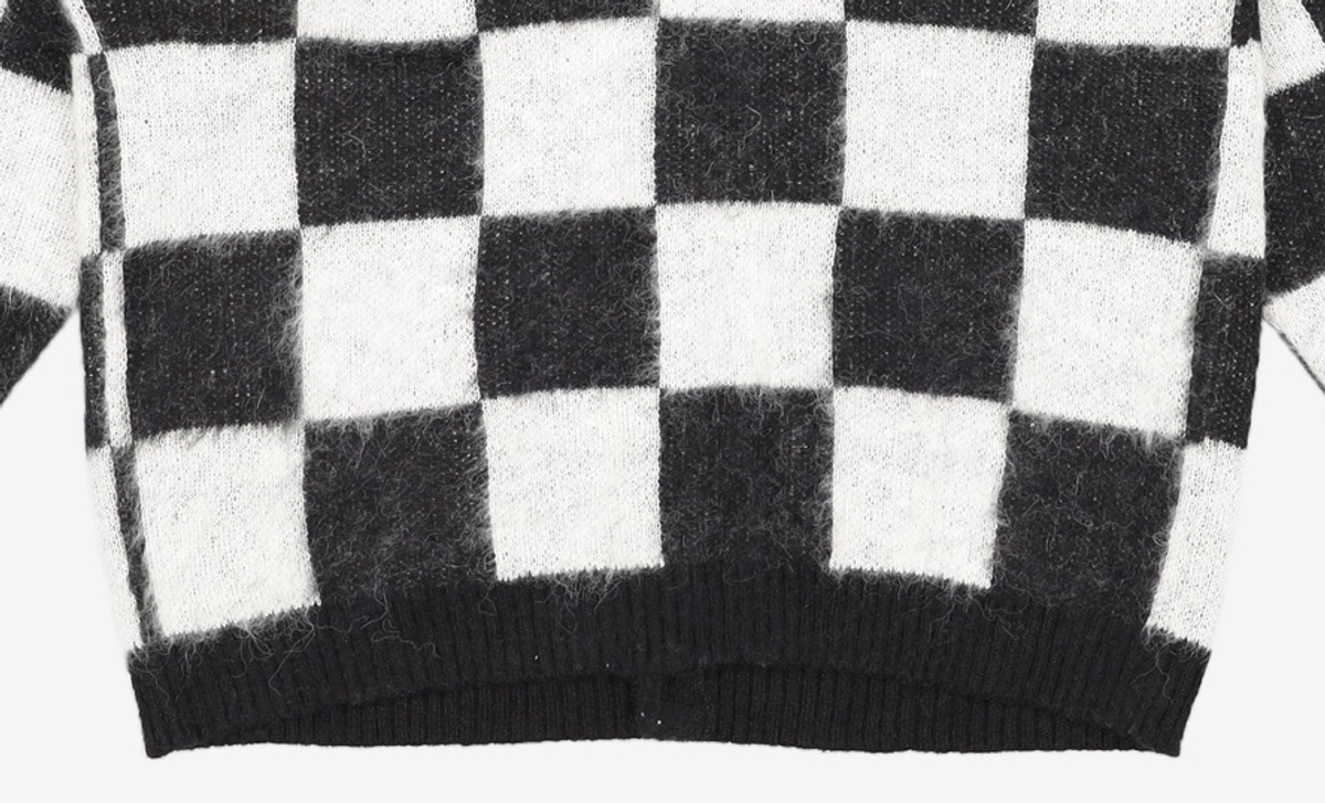 벌스원(VERSE ONE) CHECKERED JACQUARD MOHAIR BLEND CARDIGAN BLACK/WHITE M