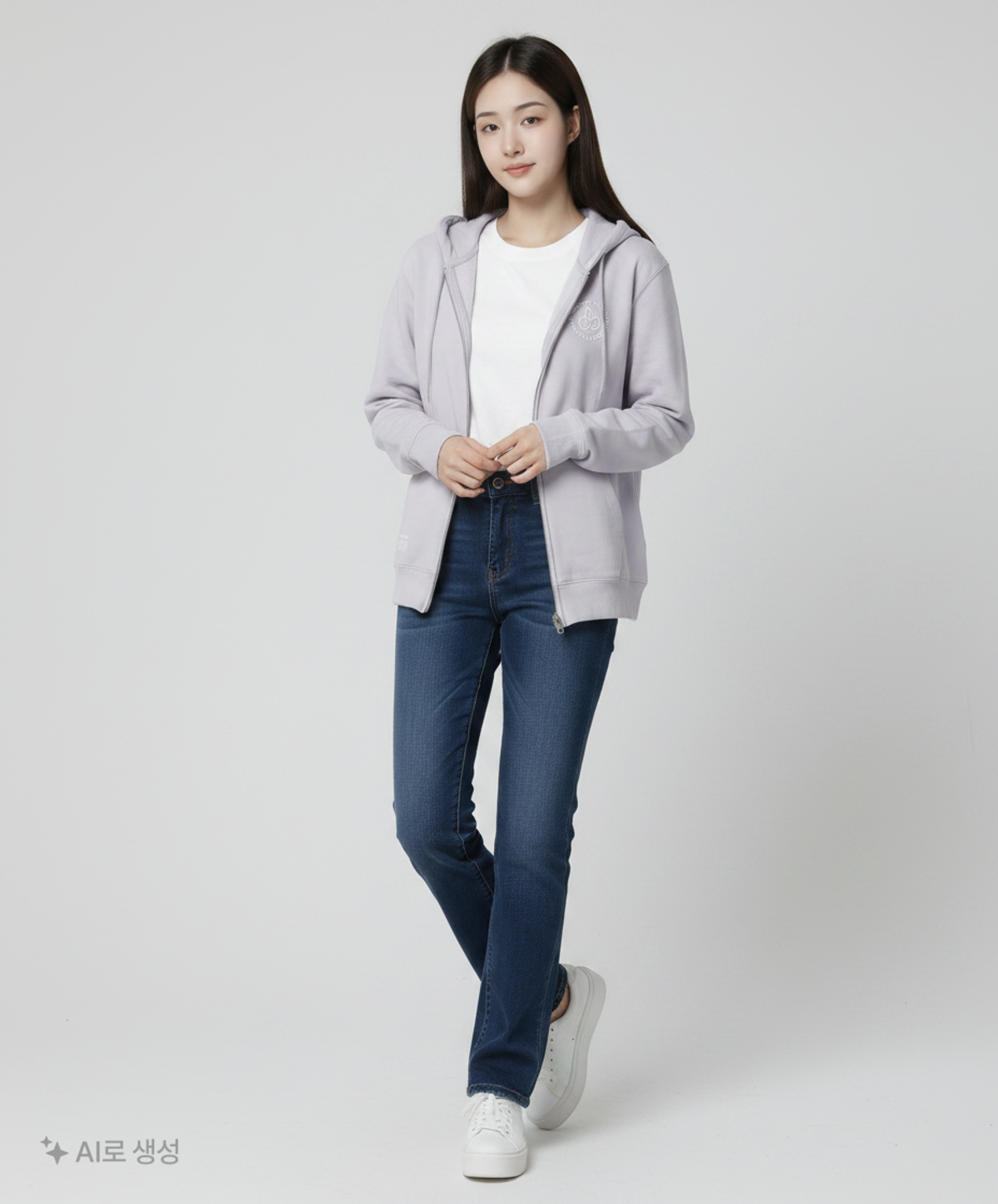키르시(KIRSH) 두들 체리 서클 로고 후드 집업 [멜란지 그레이] 1