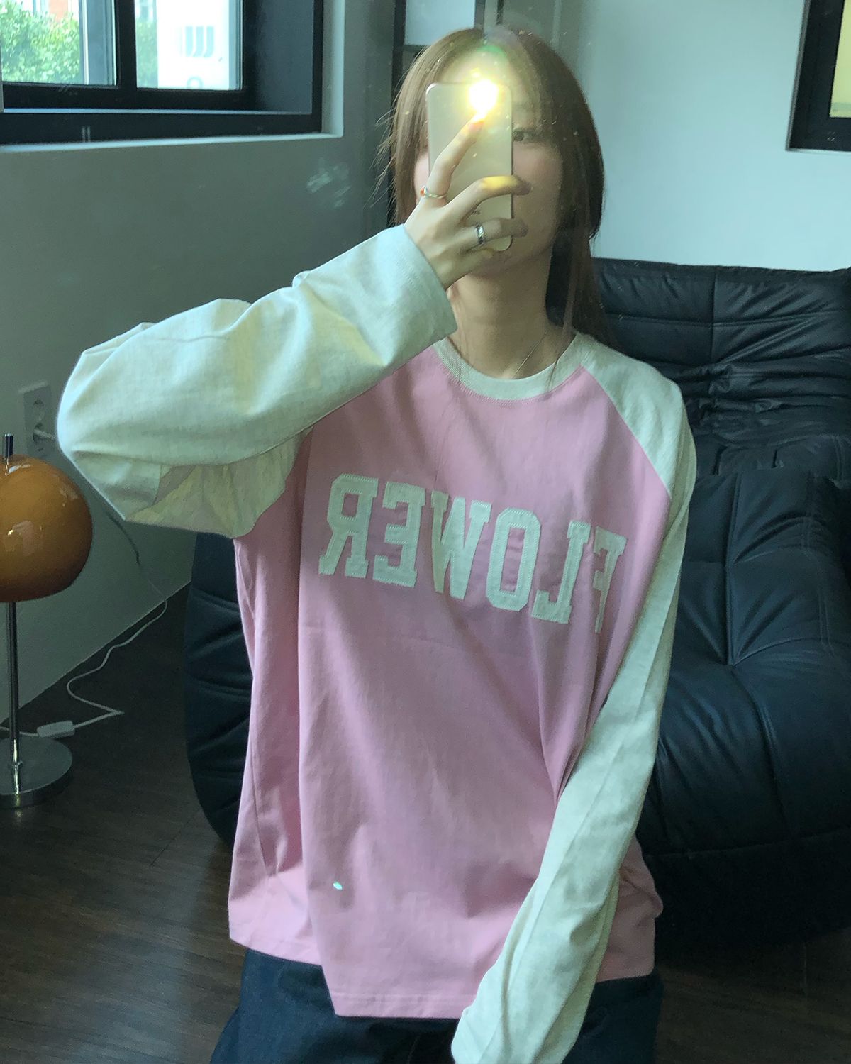 해비즘(HAVISM) FLOWER APLIQUE RAGLAN L/S TEE(PINK)