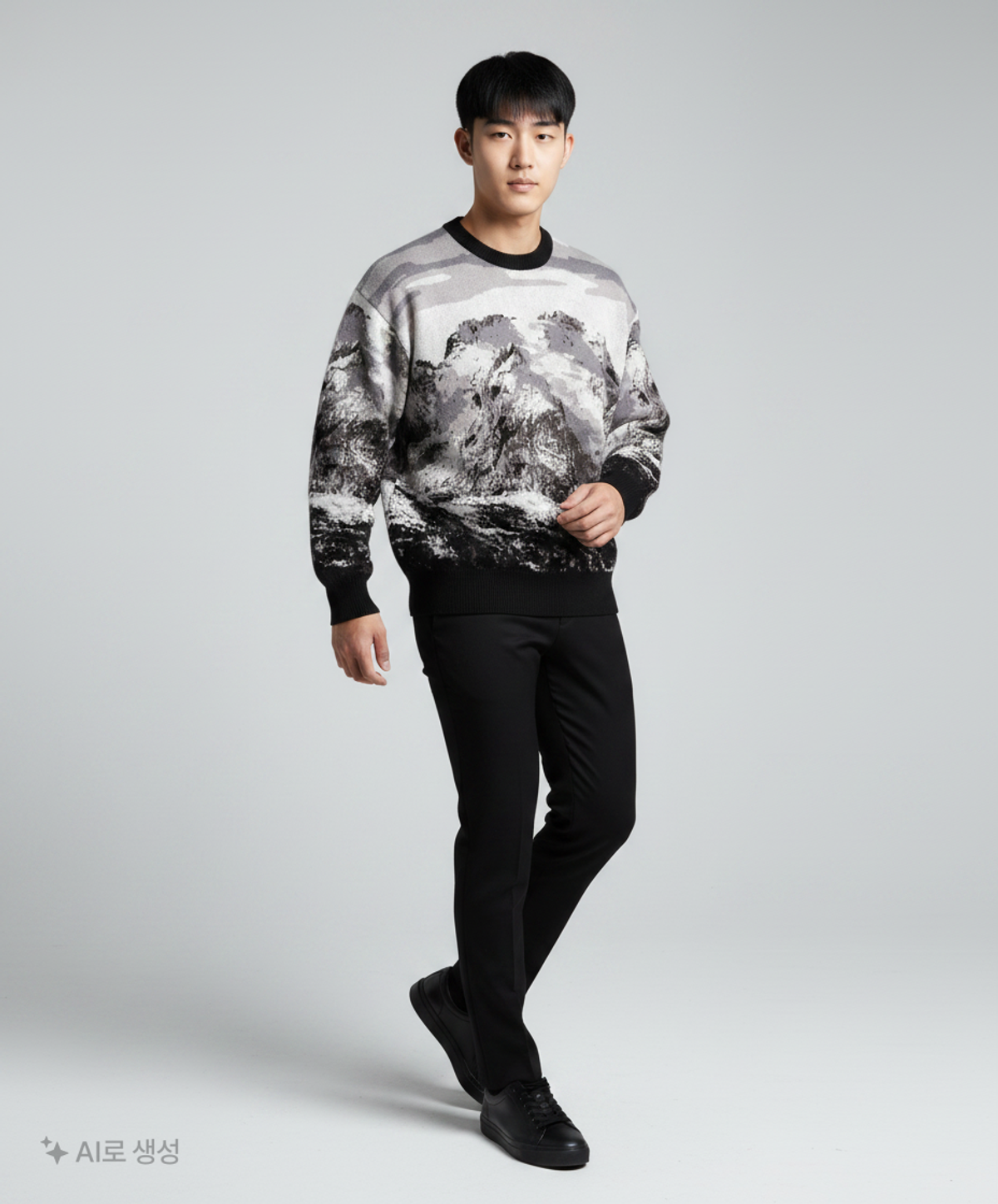 노매뉴얼(NOMANUAL) LANDSCAPE JACQUARD KNIT - BLACK M