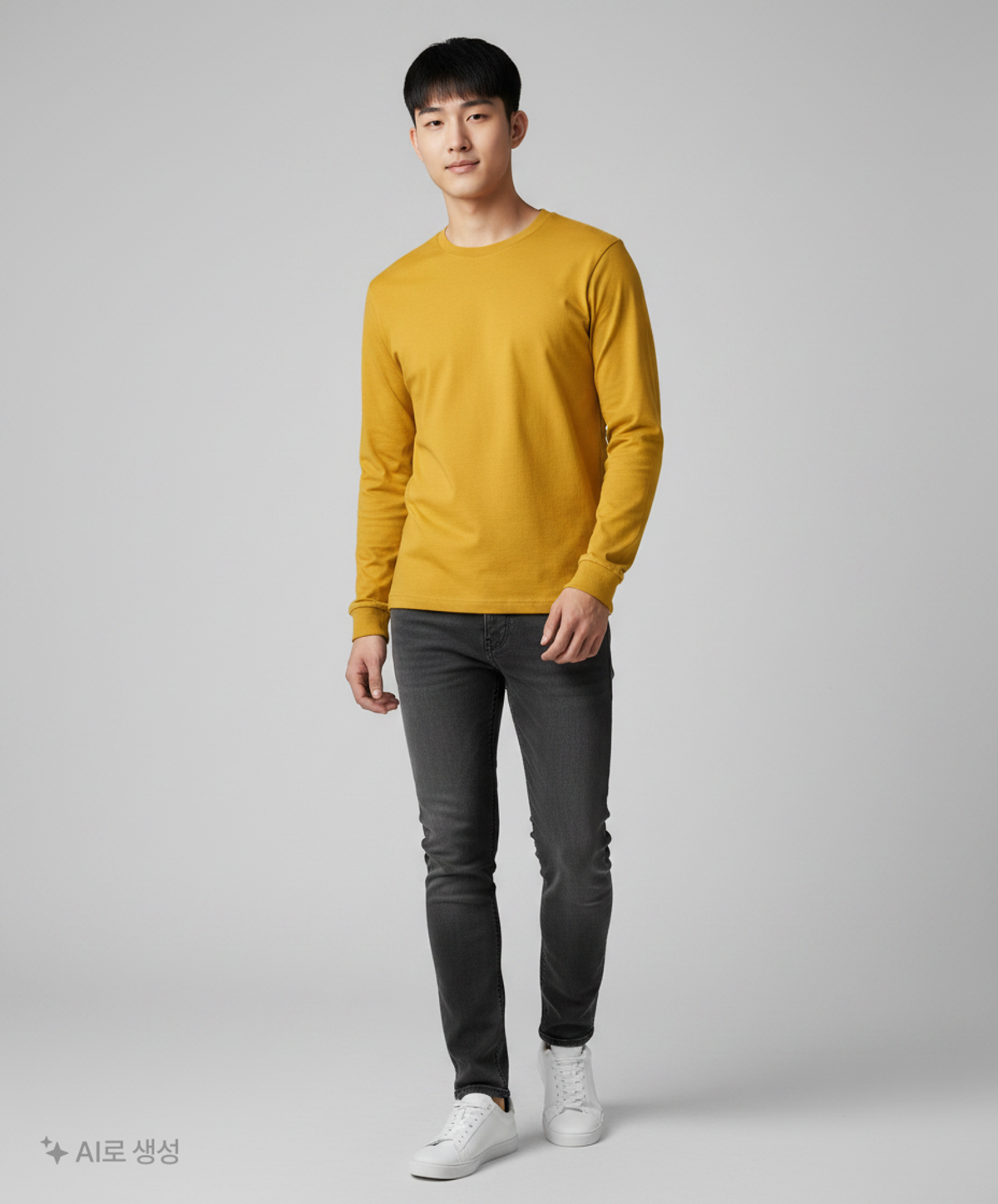 무신사 스탠다드(MUSINSA STANDARD) 크루 넥 긴팔 티셔츠 [머스타드] XL