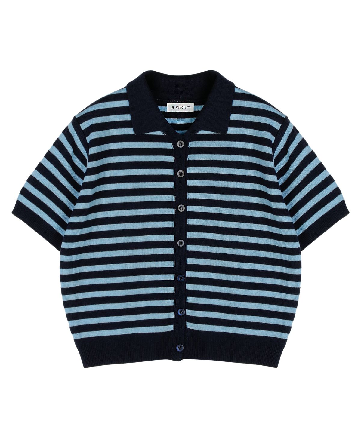 블레티(VLETI) V-neck Stripe Collar Half Knit Cardigan (Sora)