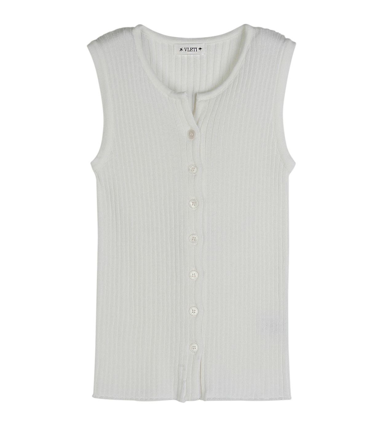 블레티(VLETI) Summer Round Ribbed Button Knit Sleeveless (White)