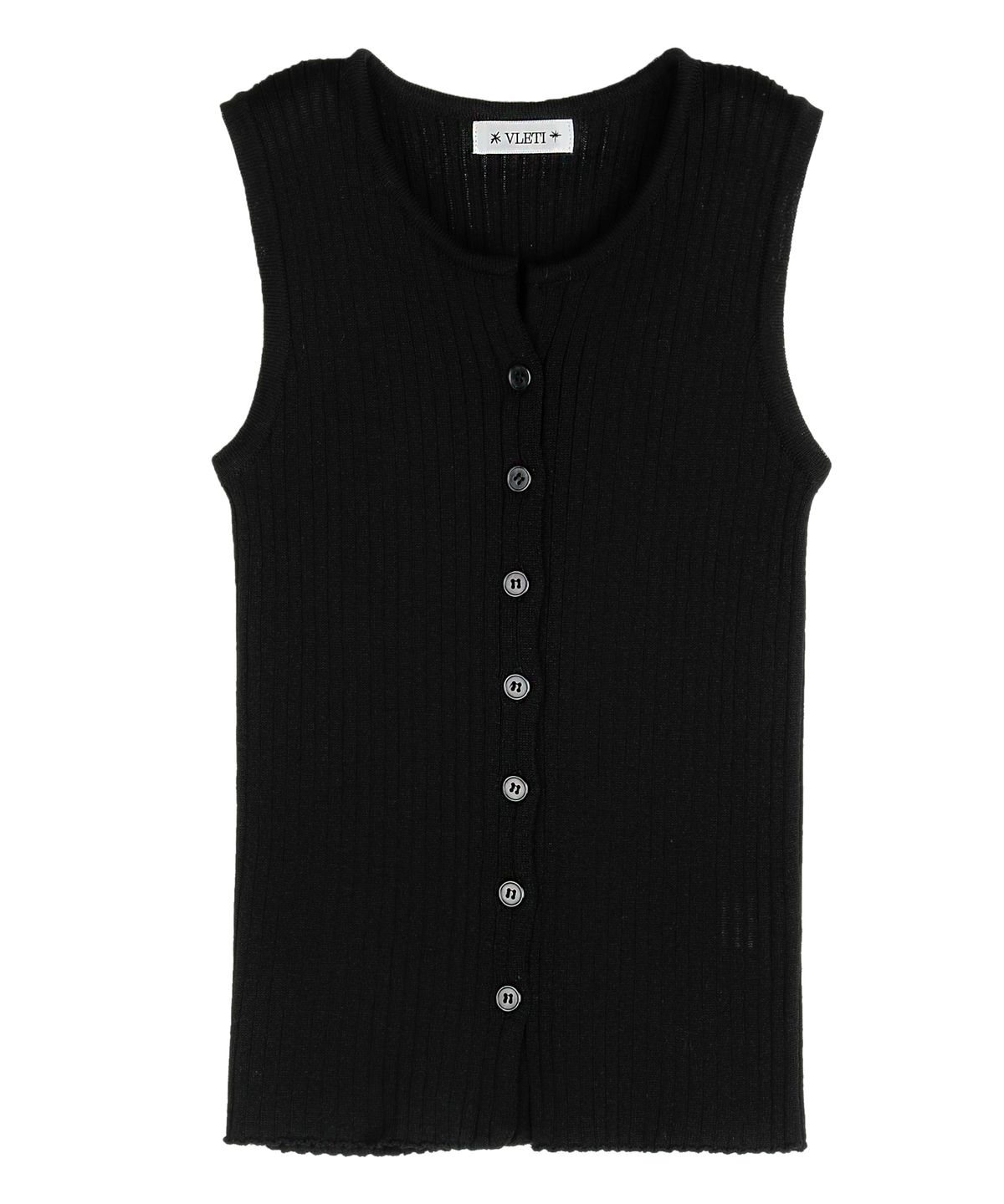 블레티(VLETI) Summer Round Ribbed Button Knit Sleeveless (Black)