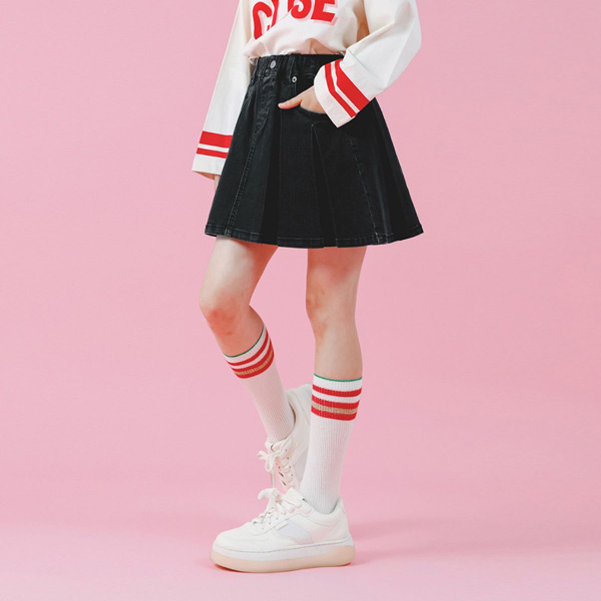 아이러브제이(I LOVE J) B.나빌레라 데님 플리츠 스커트 JVFSK22