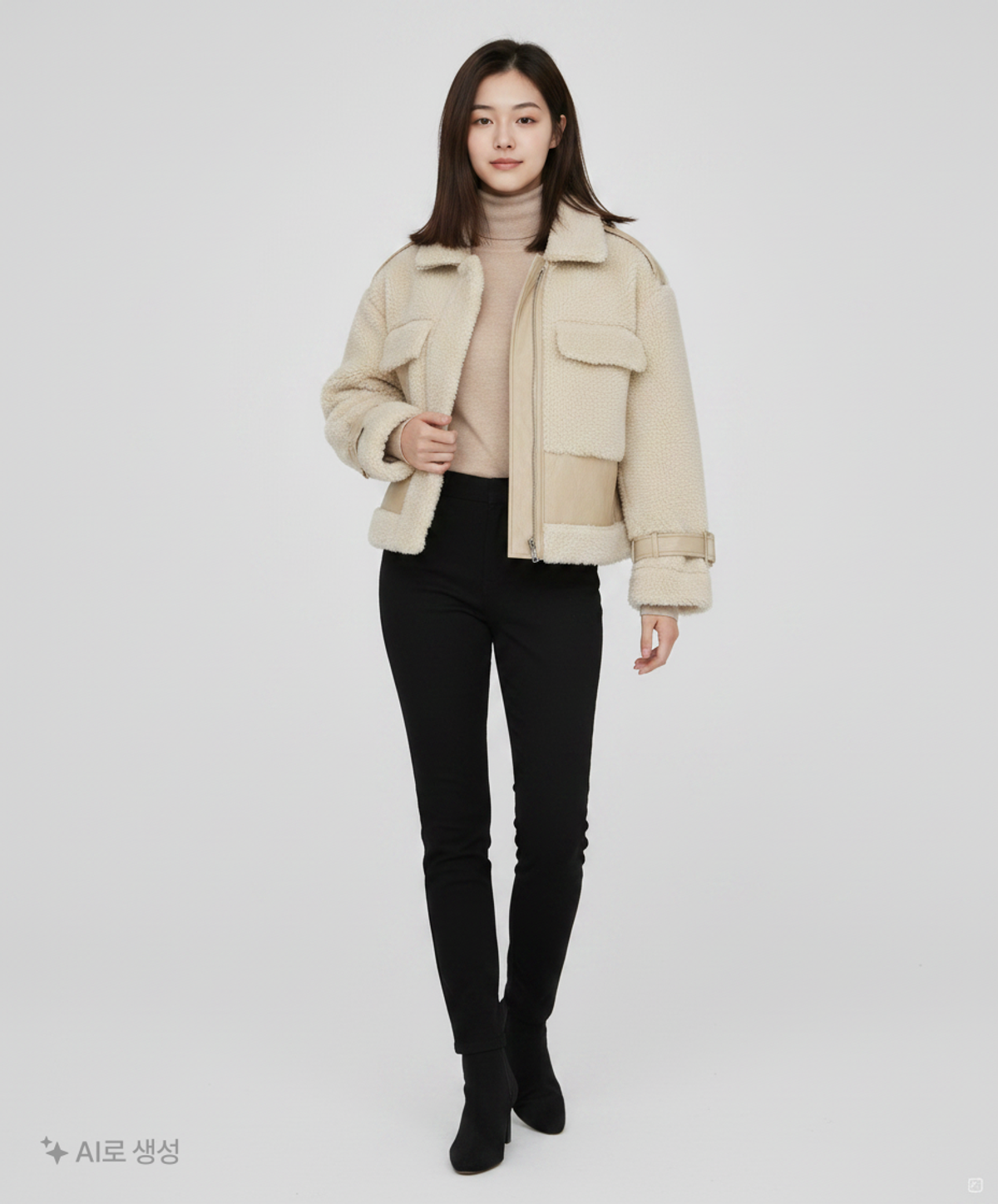 에트몽(ETMON) Fur Leather Reversible Mustang  Ivory F