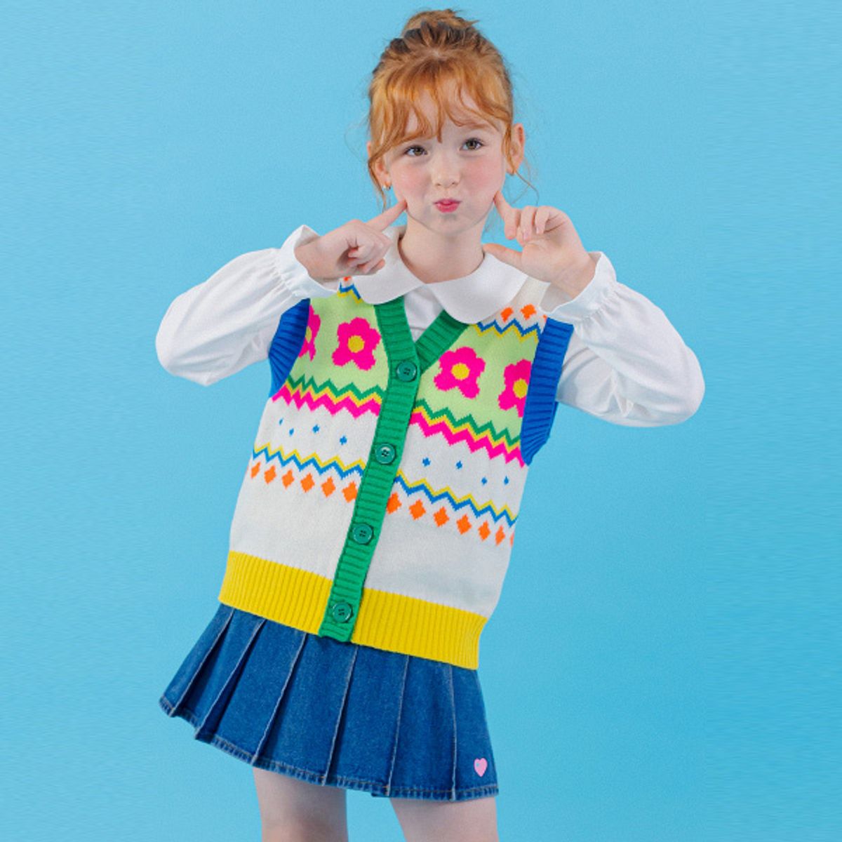 아이러브제이(I LOVE J) 지그 플라워 니트 조끼 JXFOU09