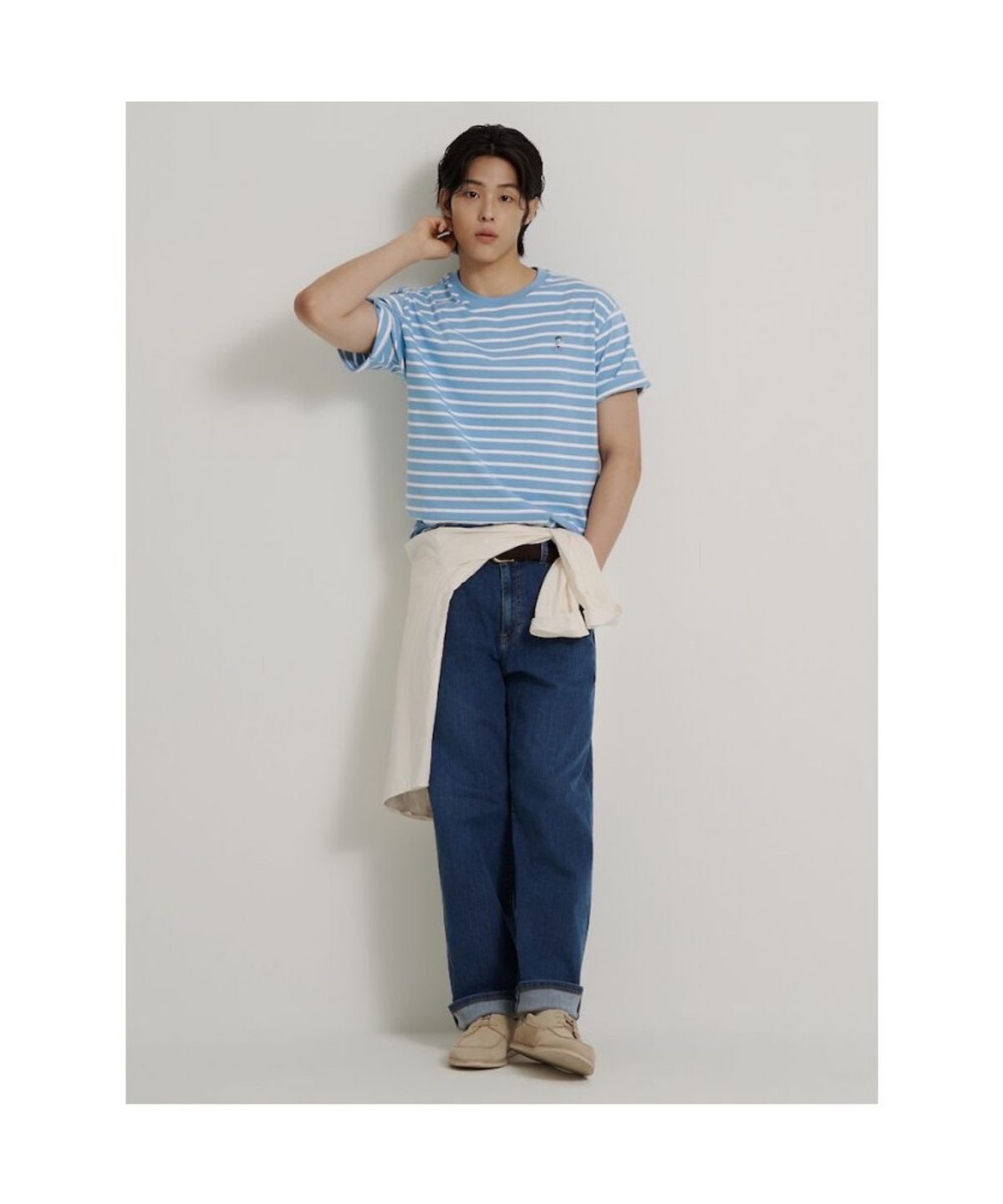 빈폴 멘(BEANPOLE MEN) [정희기] 스트라이프 반소매 티셔츠  스카이 블루