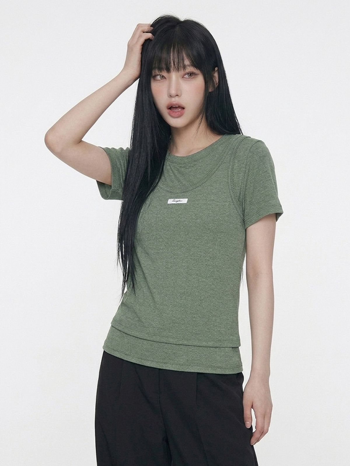 행텐(HANGTEN) 여성 포인텔 레이어드 반팔 티셔츠_398(10580-131-603-69)