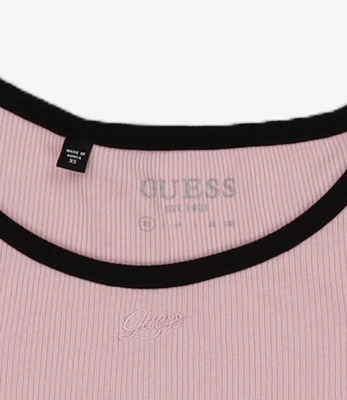 게스(GUESS) 여성 립 배색 크랍 반팔티 XS
