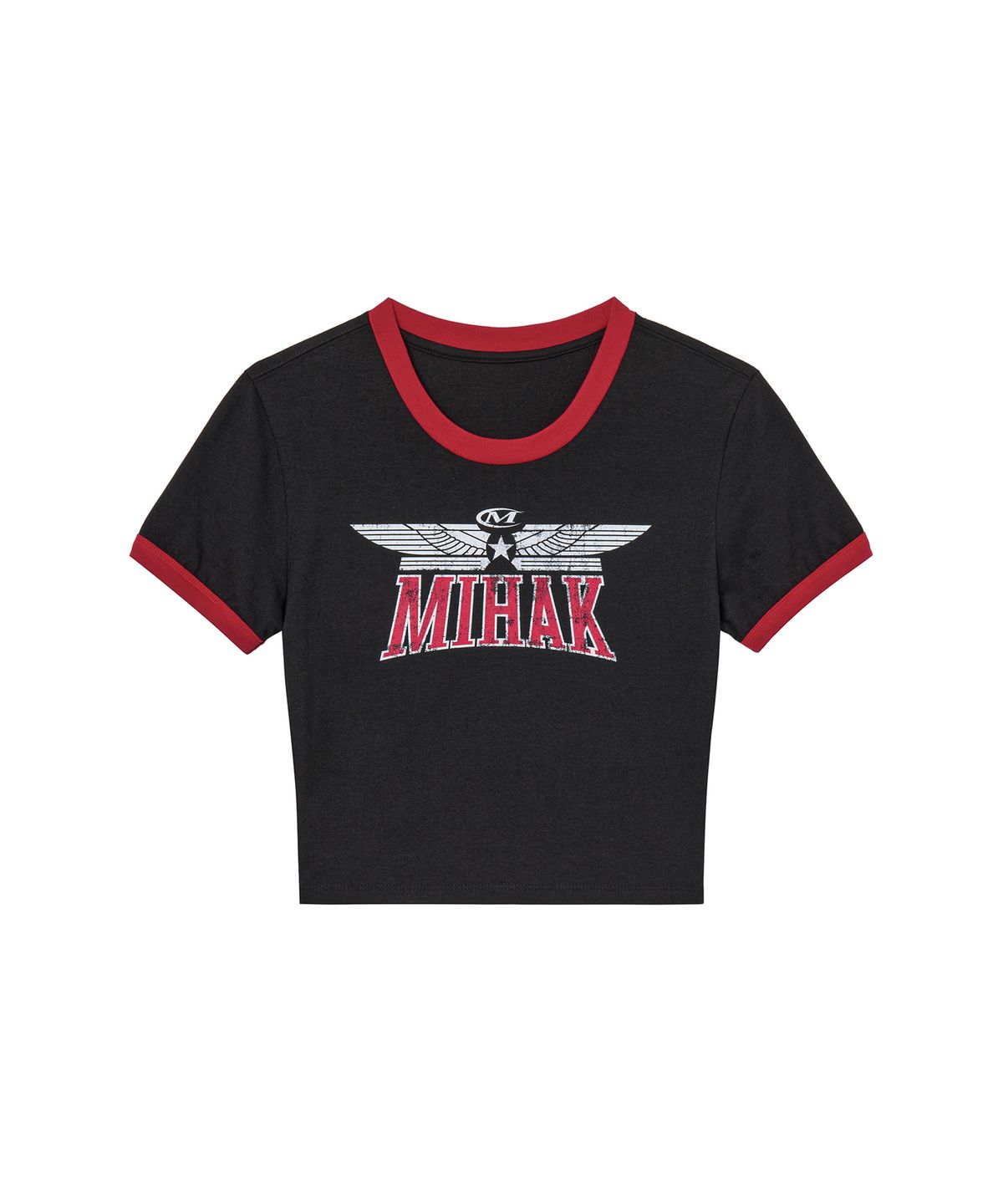 미학(MIHAK) 헤리티지 로드 링거 크롭 티셔츠 (BLACK)