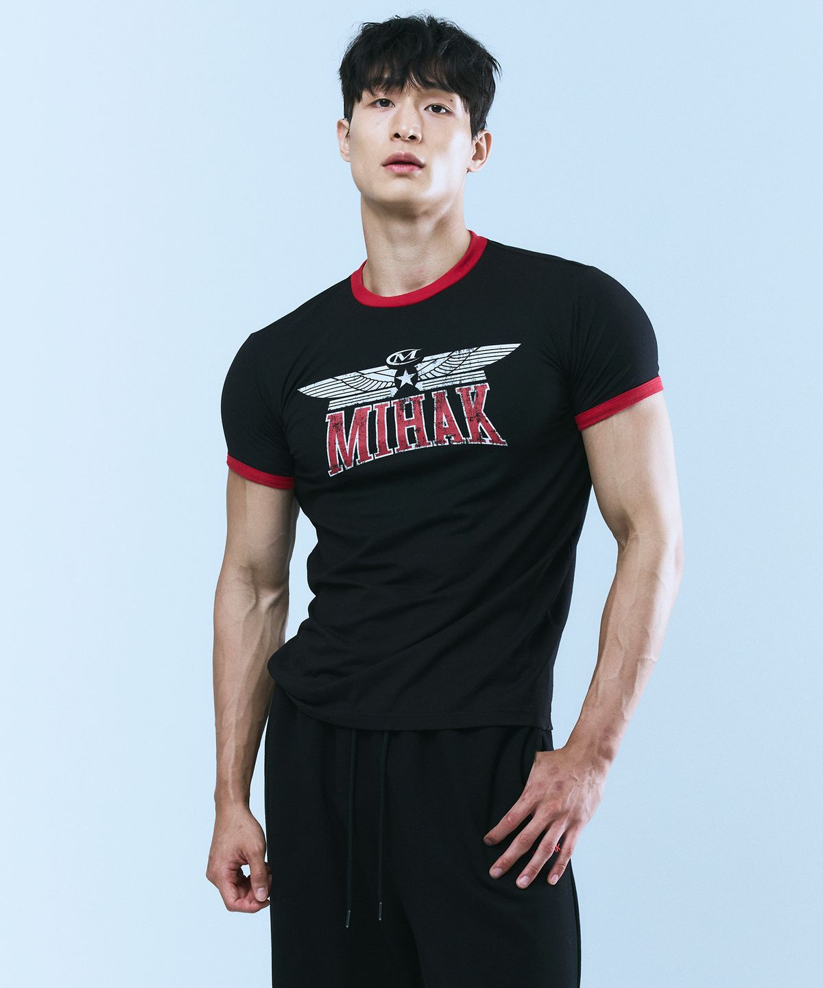 미학(MIHAK) 헤리티지 로드 링거 머슬핏 티셔츠 (BLACK)