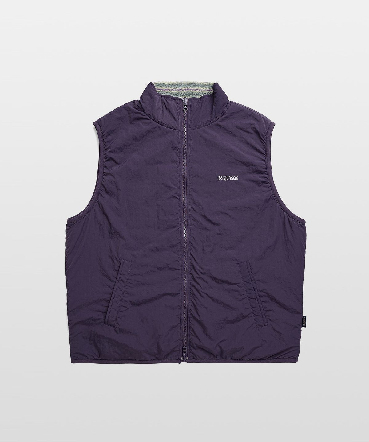 잔스포츠(JANSPORT) 로고 패턴 플리스 리버서블 베스트 GREY