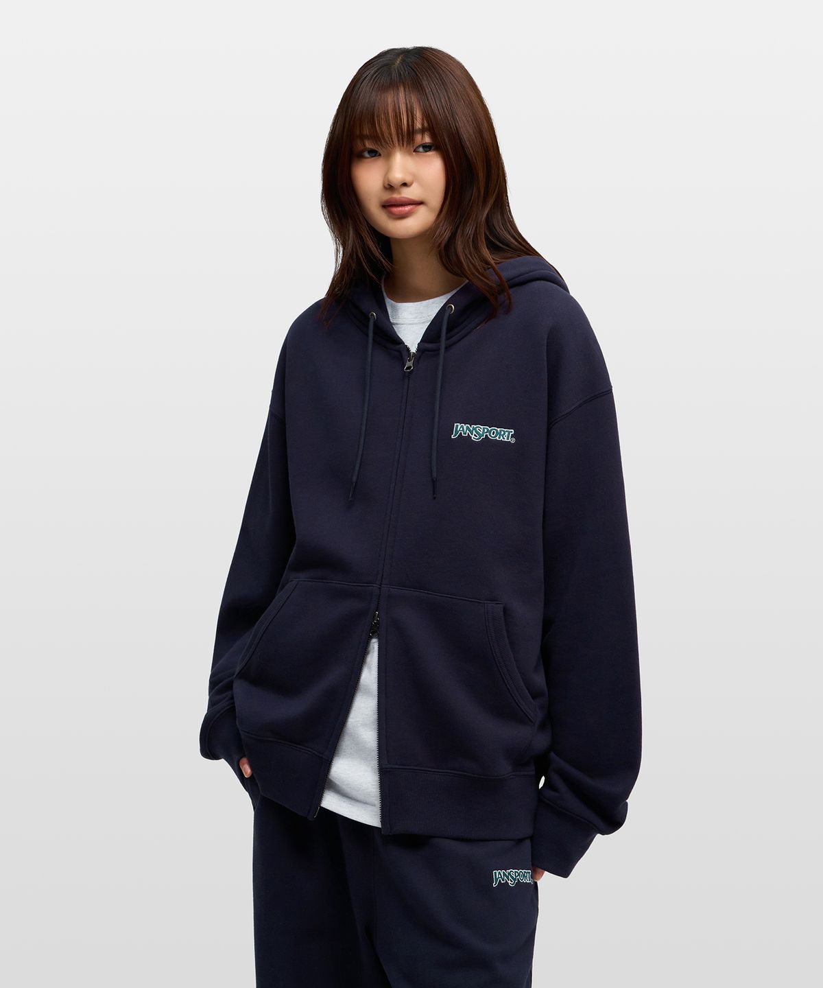 잔스포츠(JANSPORT) 베이직 로고 후드집업 Navy