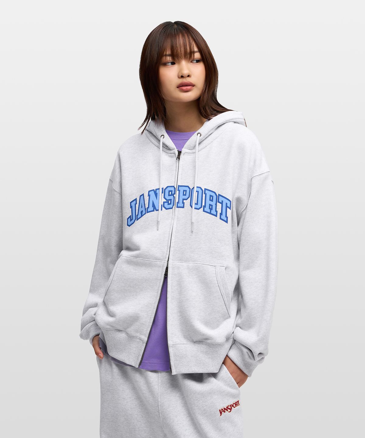 잔스포츠(JANSPORT) 아치로고 후드집업 MELANGE