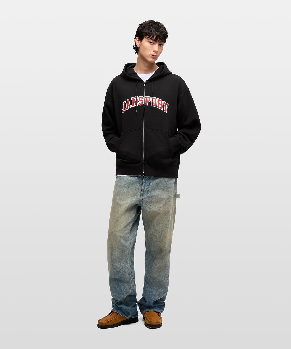잔스포츠(JANSPORT) 아치로고 후드집업 BLACK