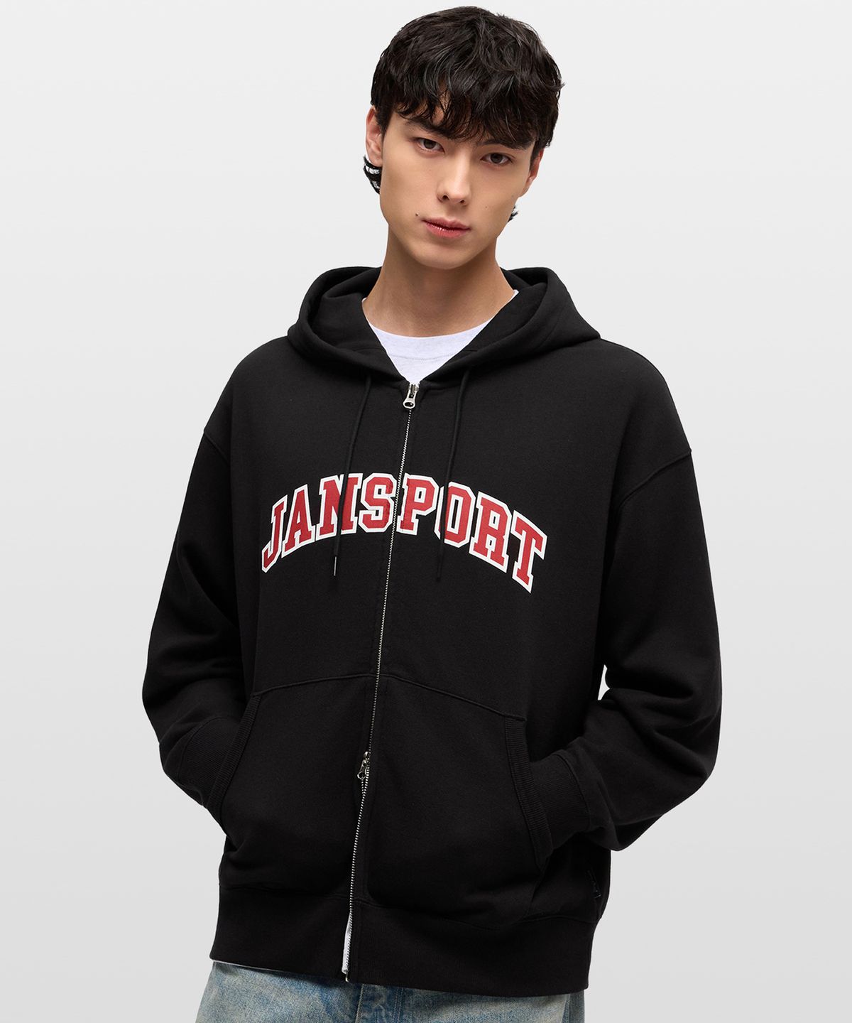 잔스포츠(JANSPORT) 아치로고 후드집업 BLACK