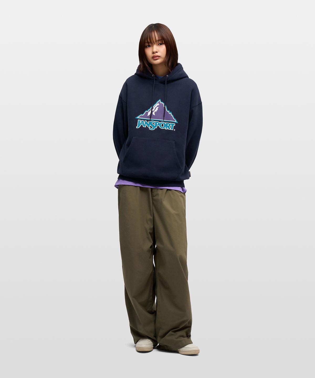 잔스포츠(JANSPORT) 리니어 로고 후디 NAVY