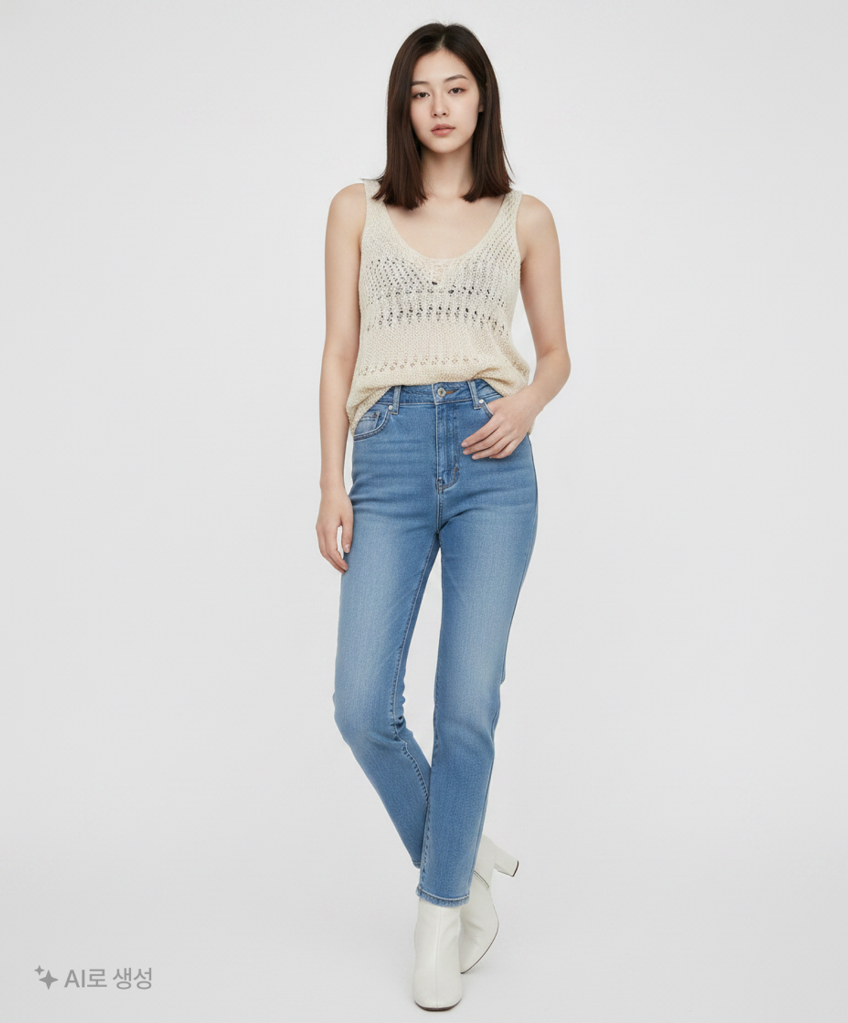다이애그널(DIAGONAL) NETTING LONG SLEEVELESS (white) XS