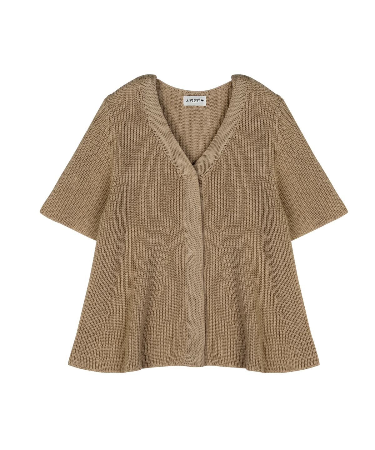 블레티(VLETI) V-neck Shirring Button Knit Cardigan (Beige)