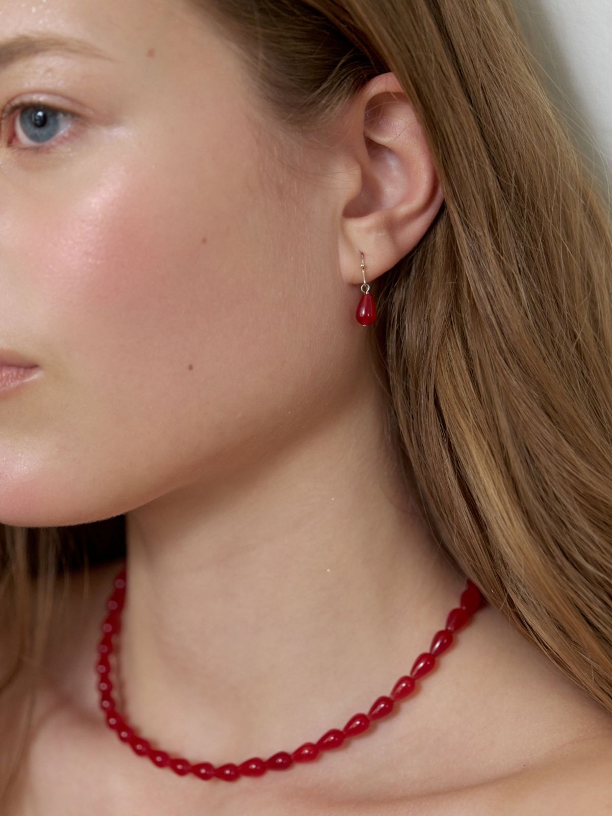 러브미몬스터(LOVE ME MONSTER) [Silver] Red Drop Jade Earrings (L262MER020)