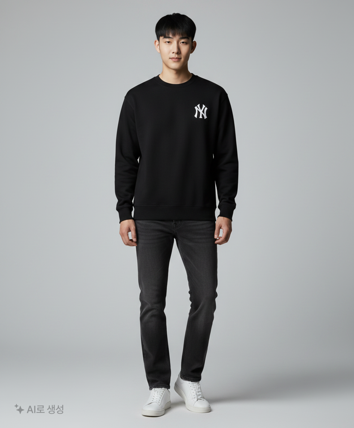 엠엘비(MLB) 심플 로고 오버핏 맨투맨 NY (BLACK) M