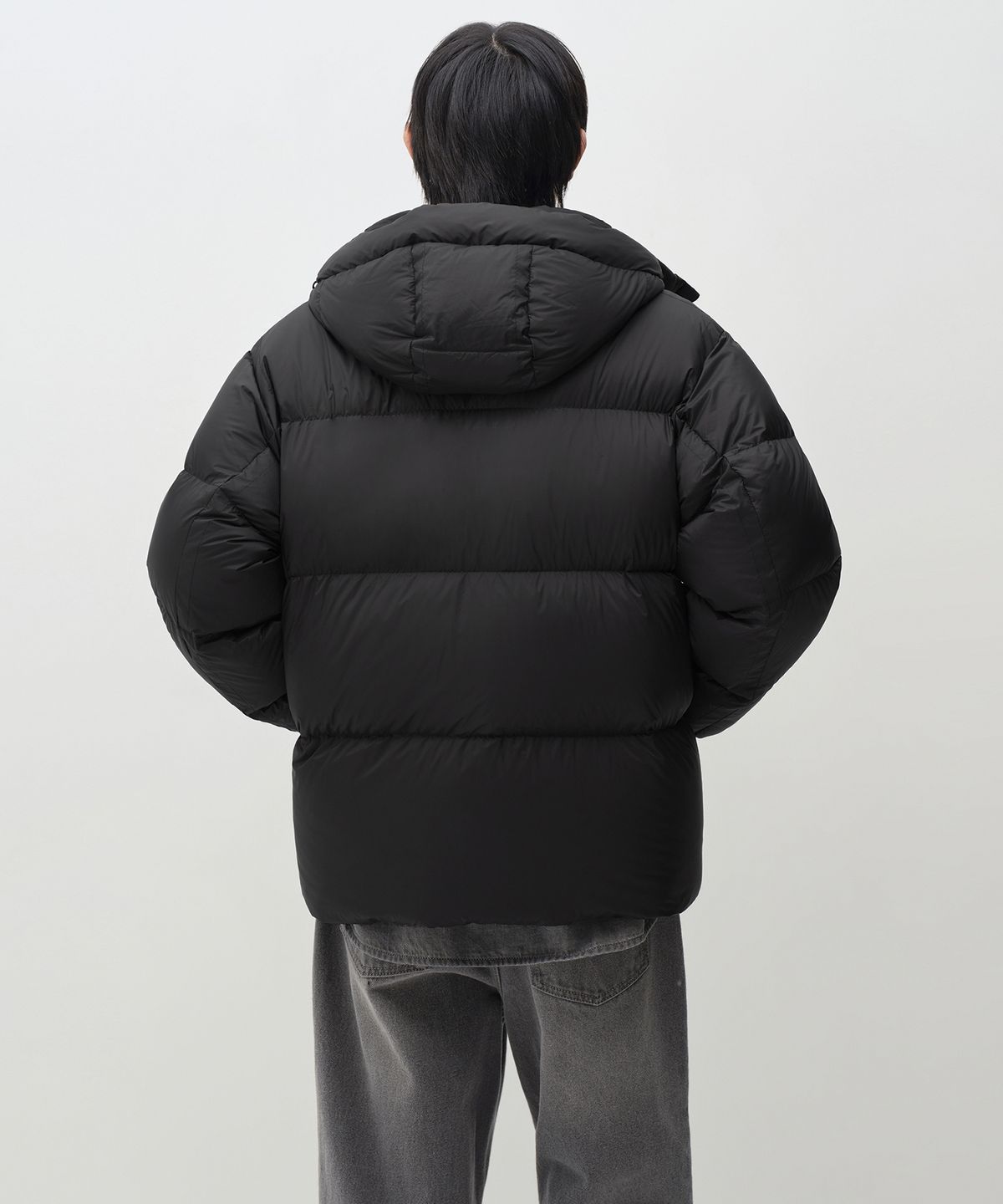 무신사 스탠다드(MUSINSA STANDARD) 시어 립스탑 후디드 다운 재킷 [블랙]