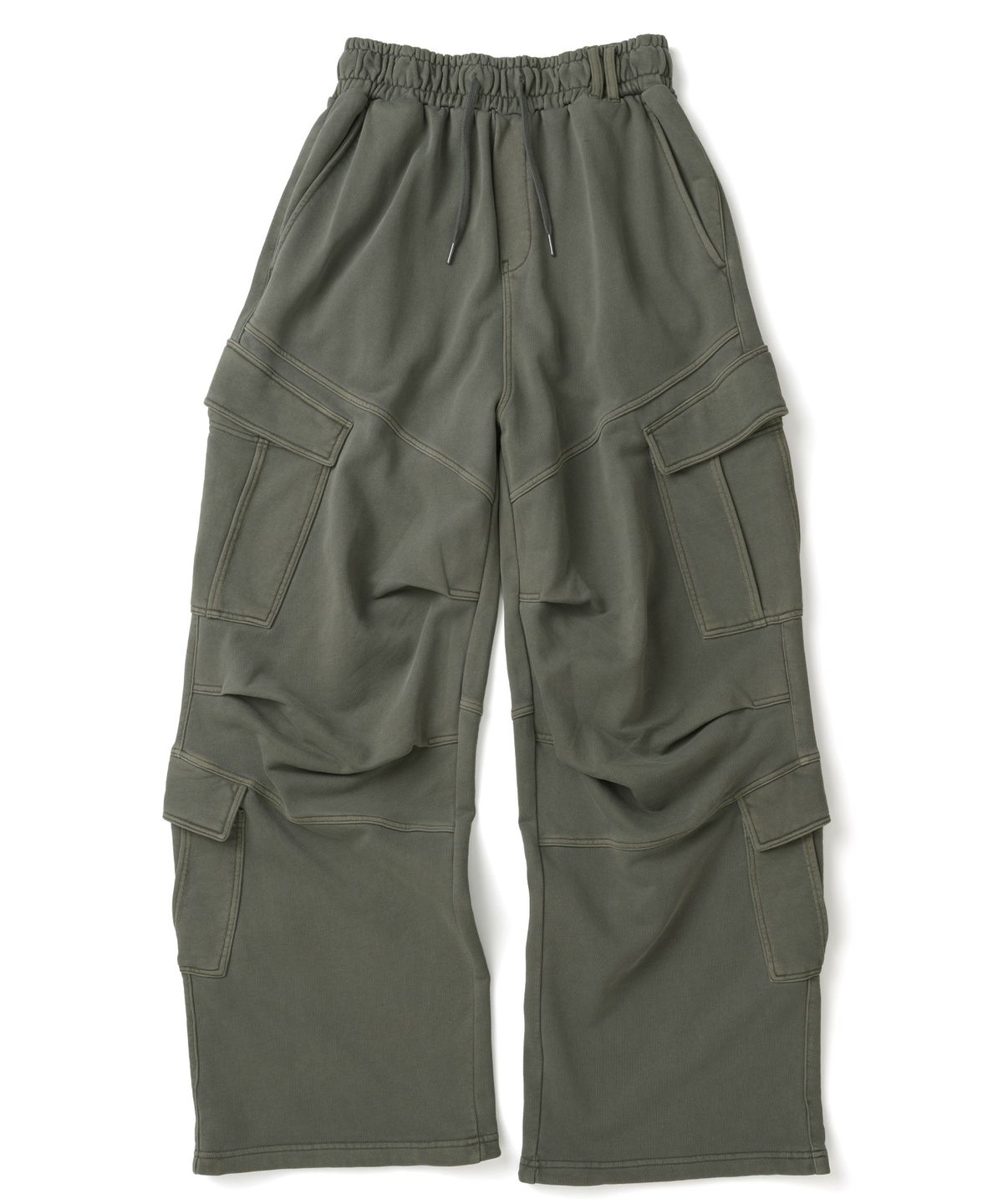 낫포너드(NOT4NERD) Diagonal Panel Dart Cargo Sweat Pants - Khaki