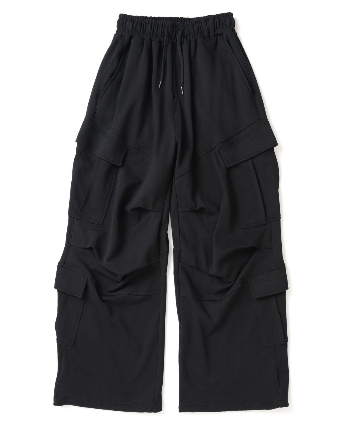 낫포너드(NOT4NERD) Diagonal Panel Dart Cargo Sweat Pants - Black