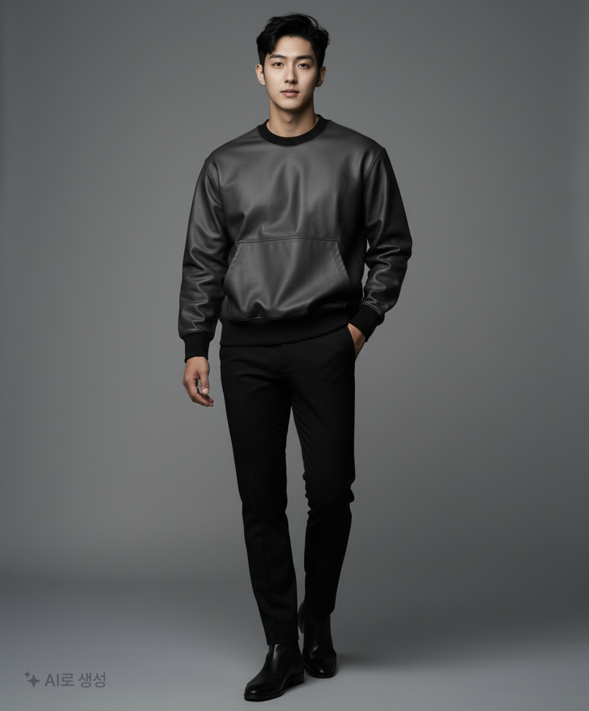 세컨모놀로그(SECONDMONO) 코팅 크롭 스웻 셔츠 블랙 S