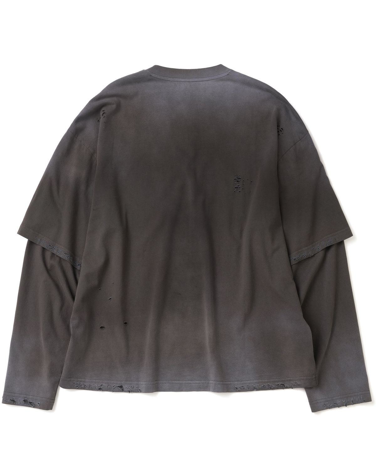 낫포너드(NOT4NERD) Distressed Layered Henley Long Sleeve - Charcoal
