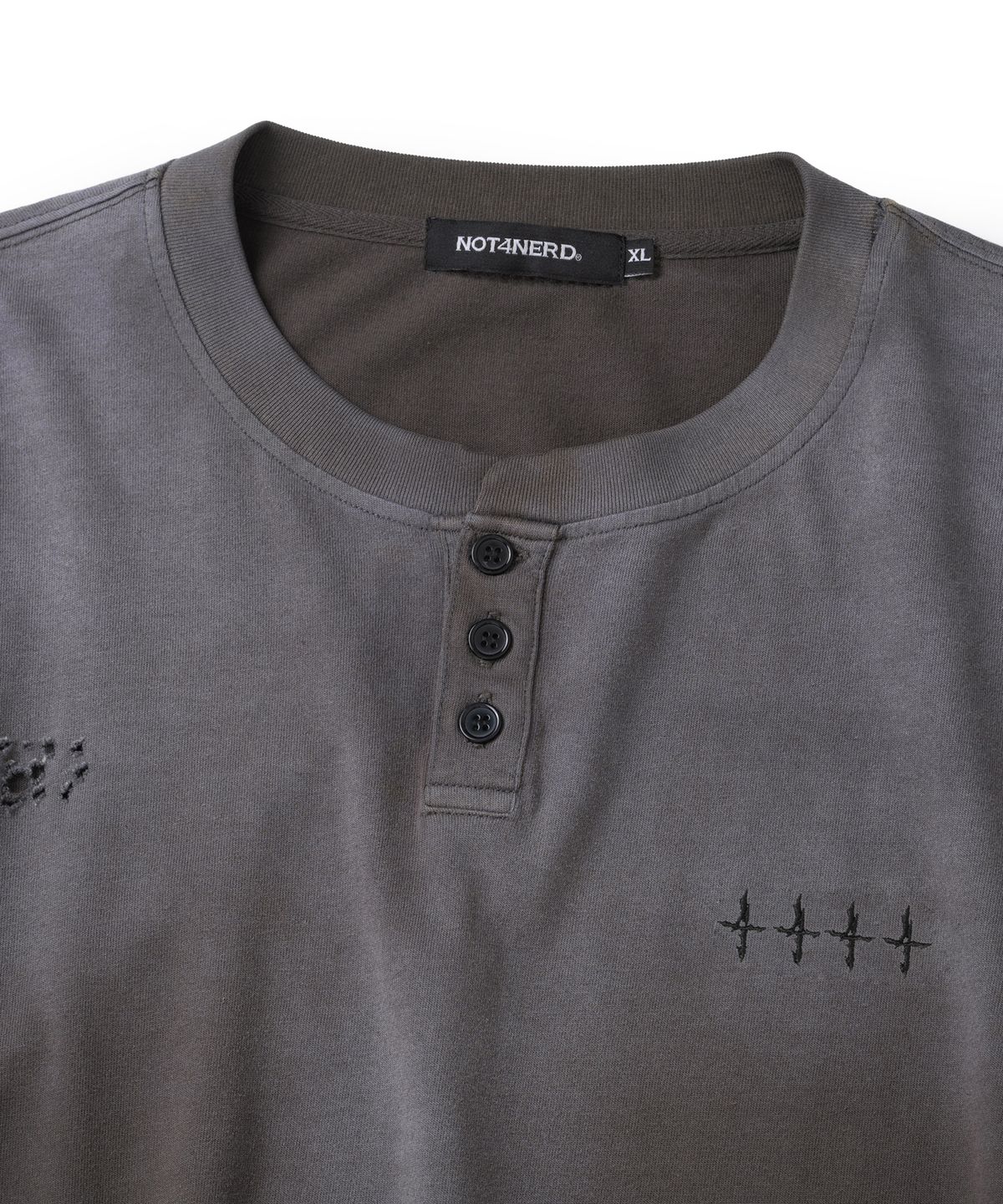 낫포너드(NOT4NERD) Distressed Layered Henley Long Sleeve - Charcoal