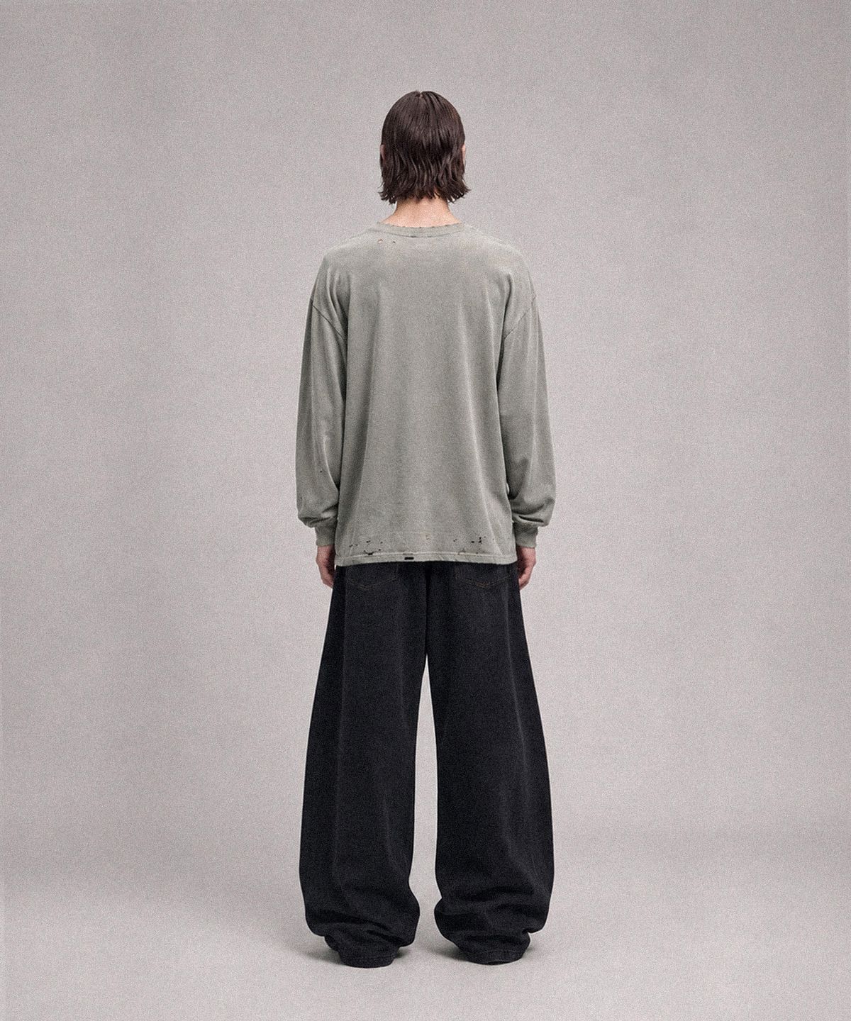 낫포너드(NOT4NERD) Unknown Records Bleach Washed Long Sleeve - Light Grey