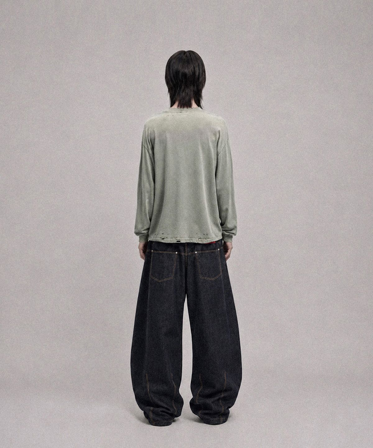 낫포너드(NOT4NERD) Unknown Records Bleach Washed Long Sleeve - Light Grey