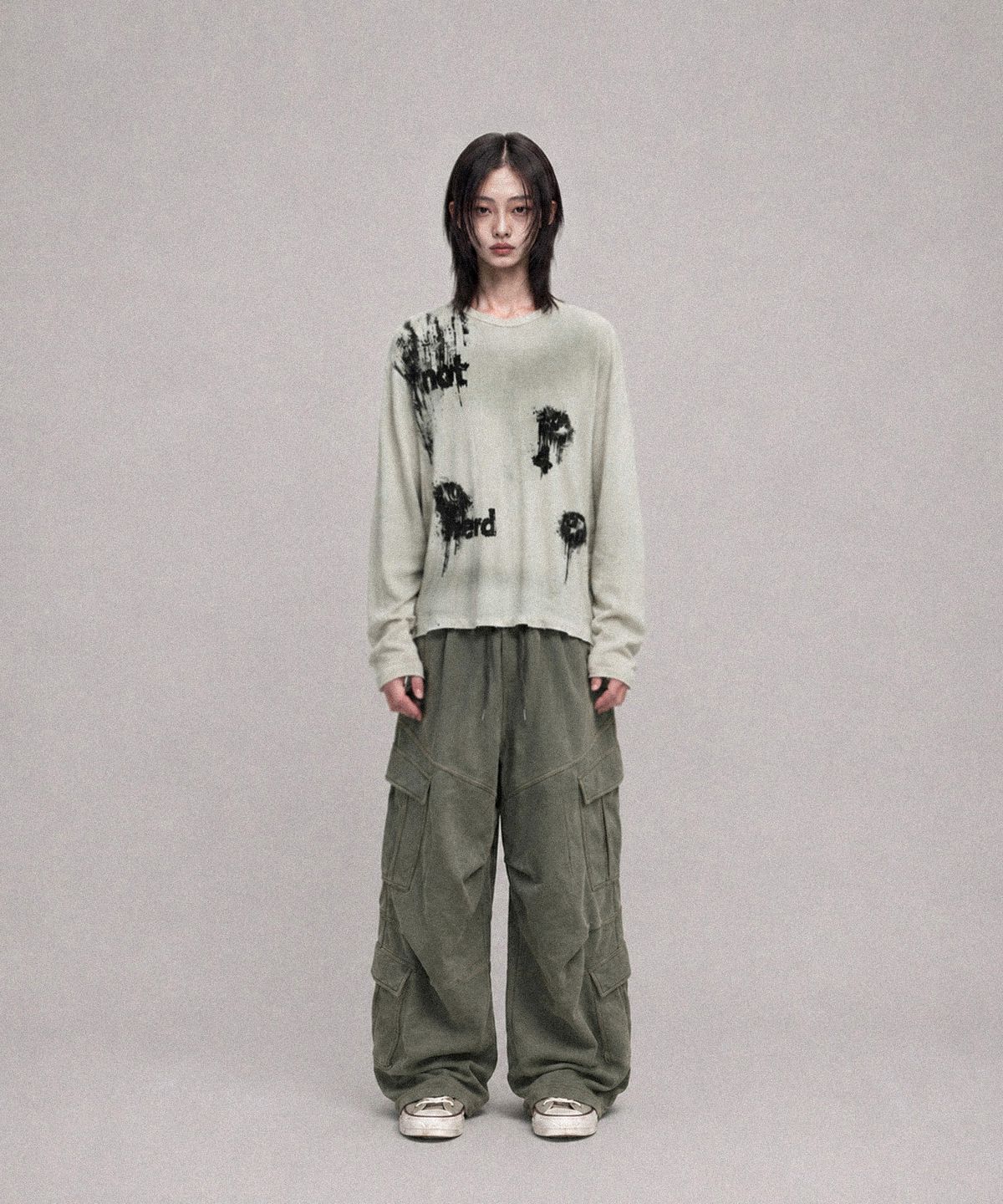 낫포너드(NOT4NERD) Eyes Dirty Washed Distressed Waffle Long Sleeve - Ivory