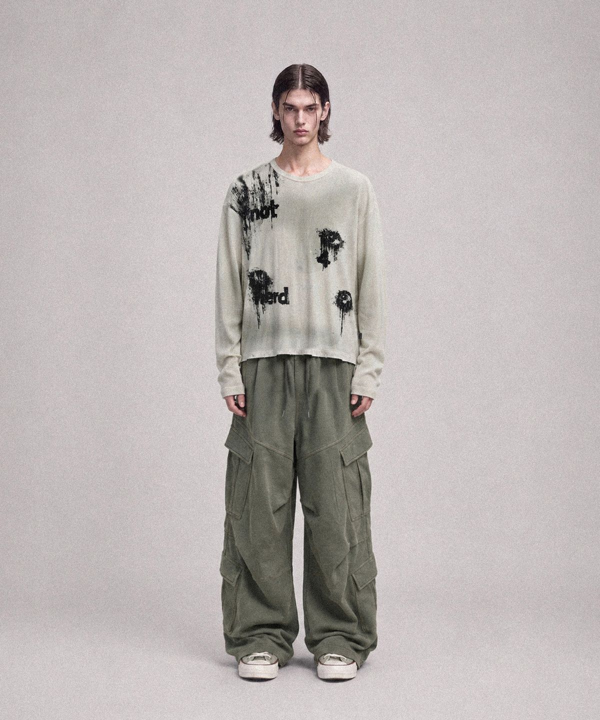 낫포너드(NOT4NERD) Eyes Dirty Washed Distressed Waffle Long Sleeve - Ivory