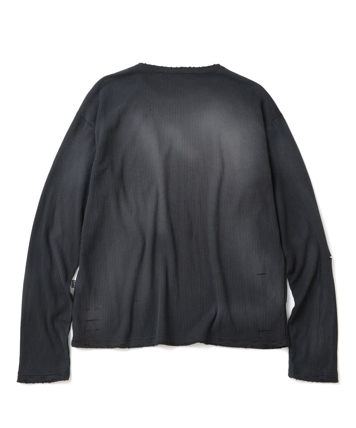 낫포너드(NOT4NERD) Eyes Dirty Washed Distressed Waffle Long Sleeve - Black