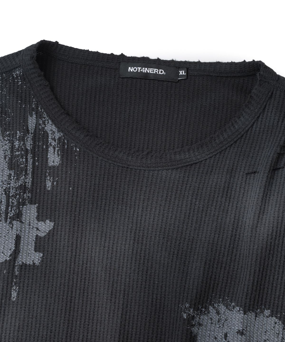 낫포너드(NOT4NERD) Eyes Dirty Washed Distressed Waffle Long Sleeve - Black