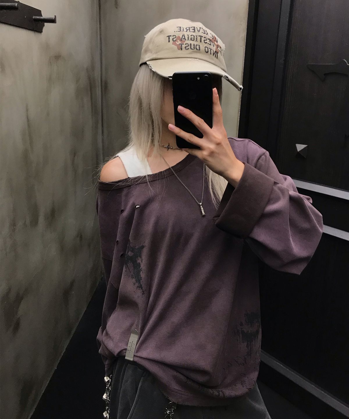 낫포너드(NOT4NERD) Raw Distressed Dirty Washed U-Neck Long Sleeve - Purple