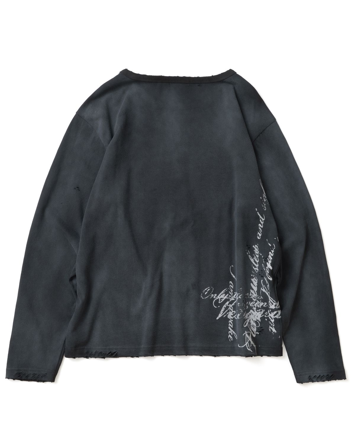 낫포너드(NOT4NERD) Raw Distressed Dirty Washed U-Neck Long Sleeve - Black