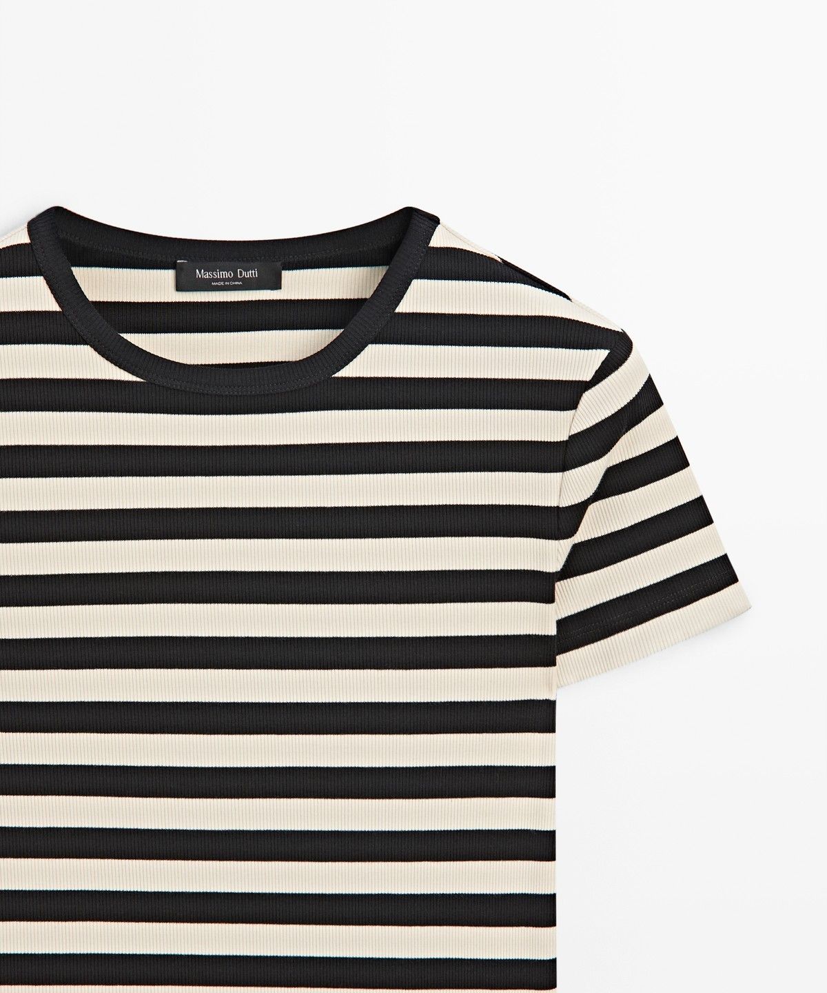 마시모두띠(MASSIMO DUTTI) 스트라이프 코튼 블렌드 반팔 티셔츠