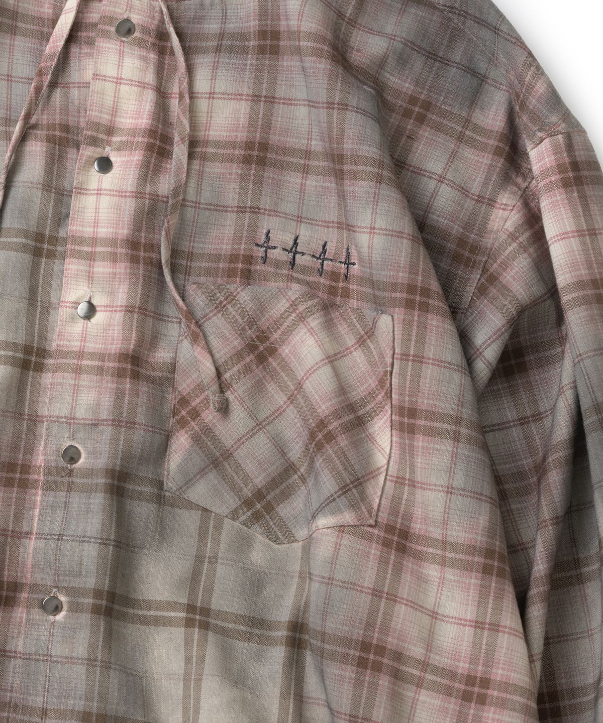 낫포너드(NOT4NERD) Dirty Washed Distressed Check Hood Shirt - Pink