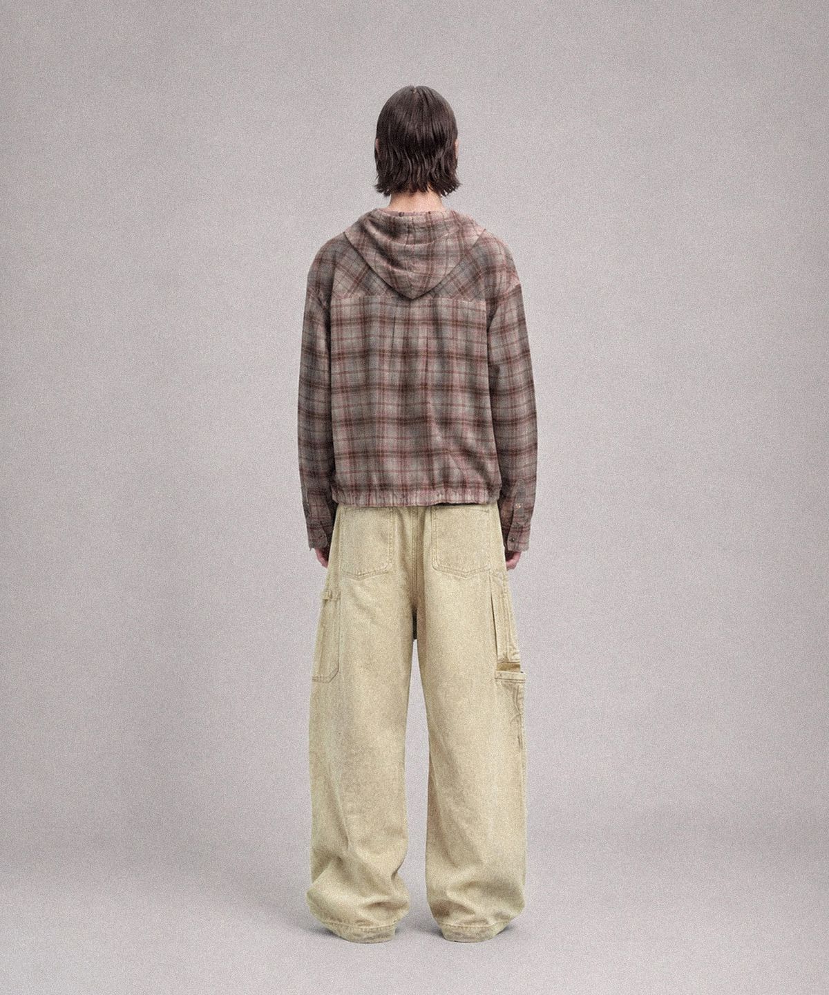 낫포너드(NOT4NERD) Dirty Washed Distressed Check Hood Shirt - Pink