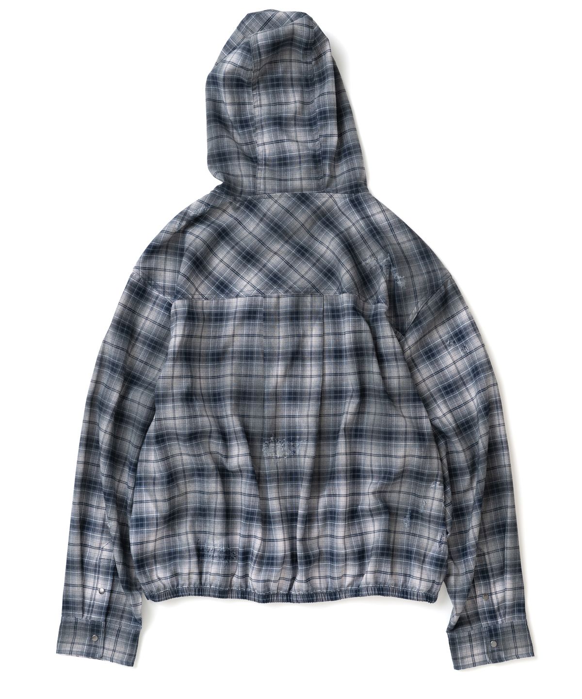 낫포너드(NOT4NERD) Dirty Washed Distressed Check Hood Shirt - Navy