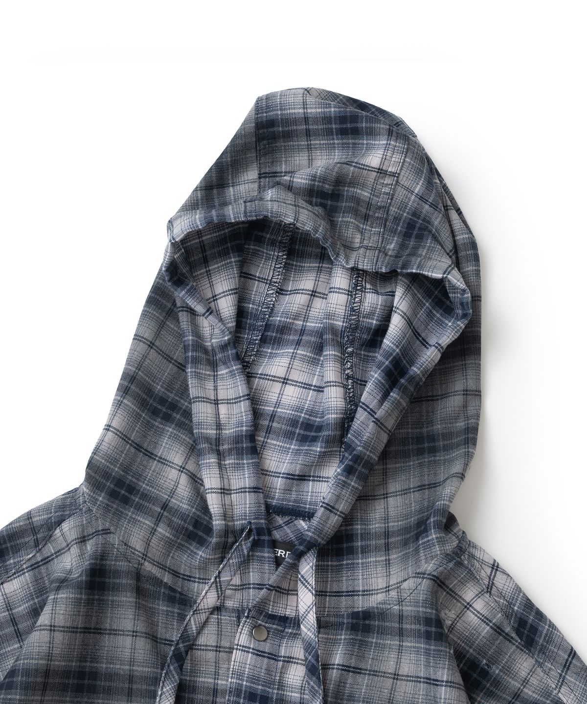 낫포너드(NOT4NERD) Dirty Washed Distressed Check Hood Shirt - Navy