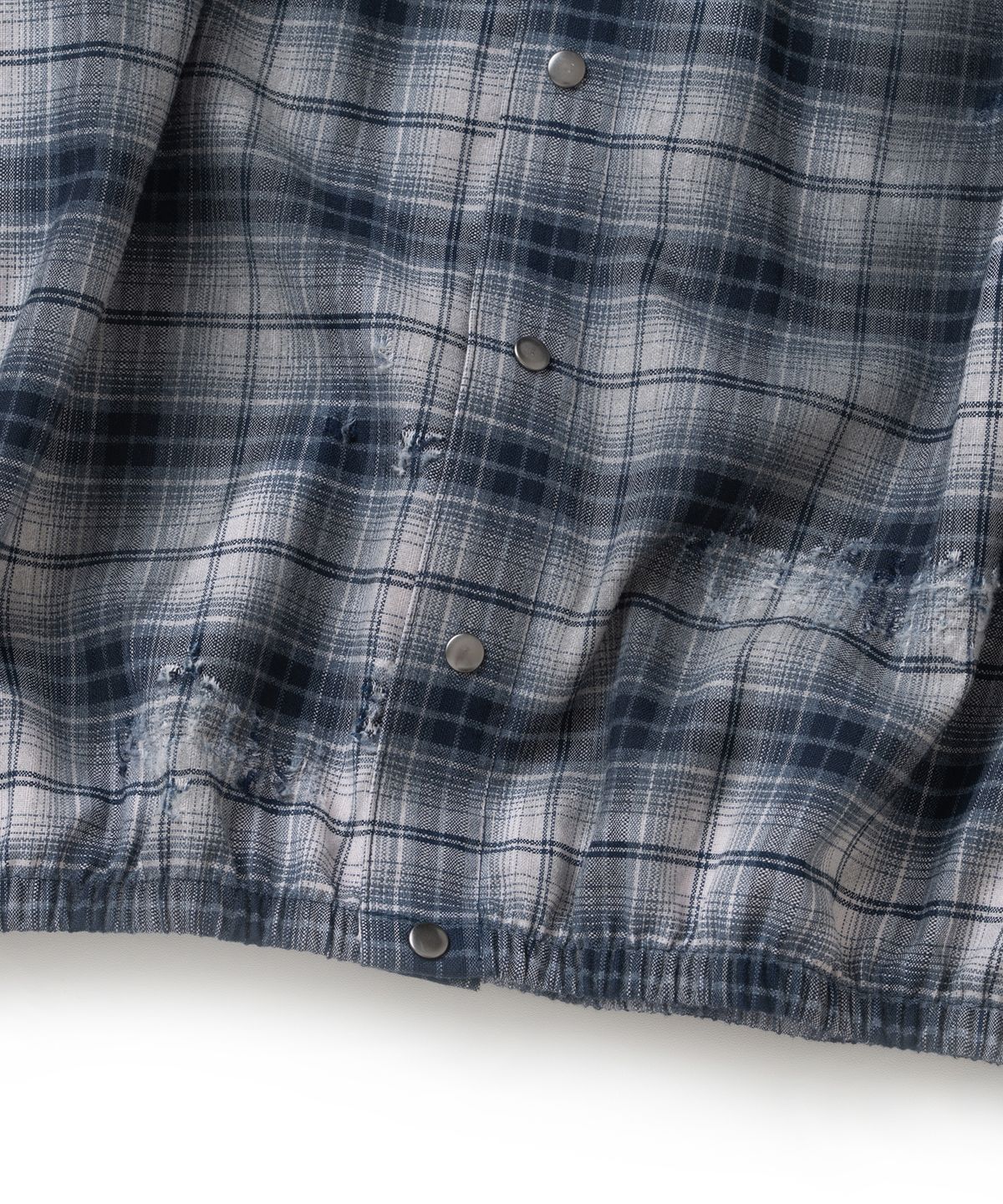 낫포너드(NOT4NERD) Dirty Washed Distressed Check Hood Shirt - Navy