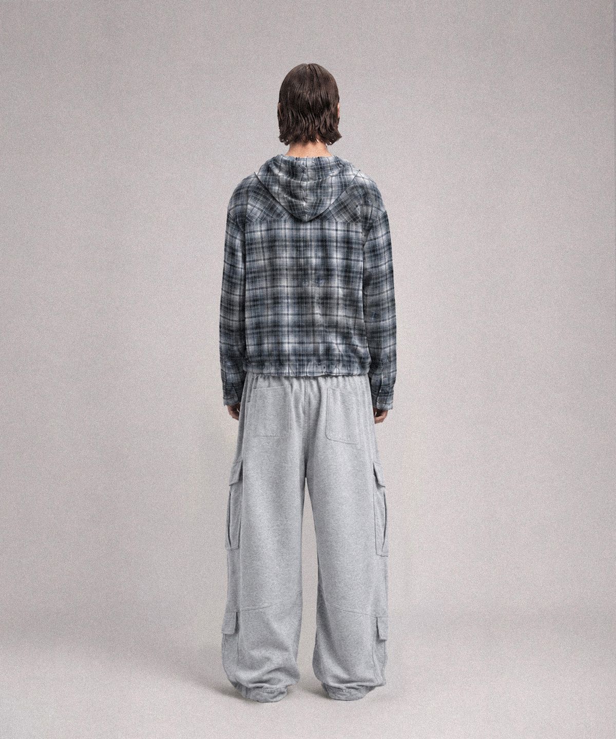 낫포너드(NOT4NERD) Dirty Washed Distressed Check Hood Shirt - Navy